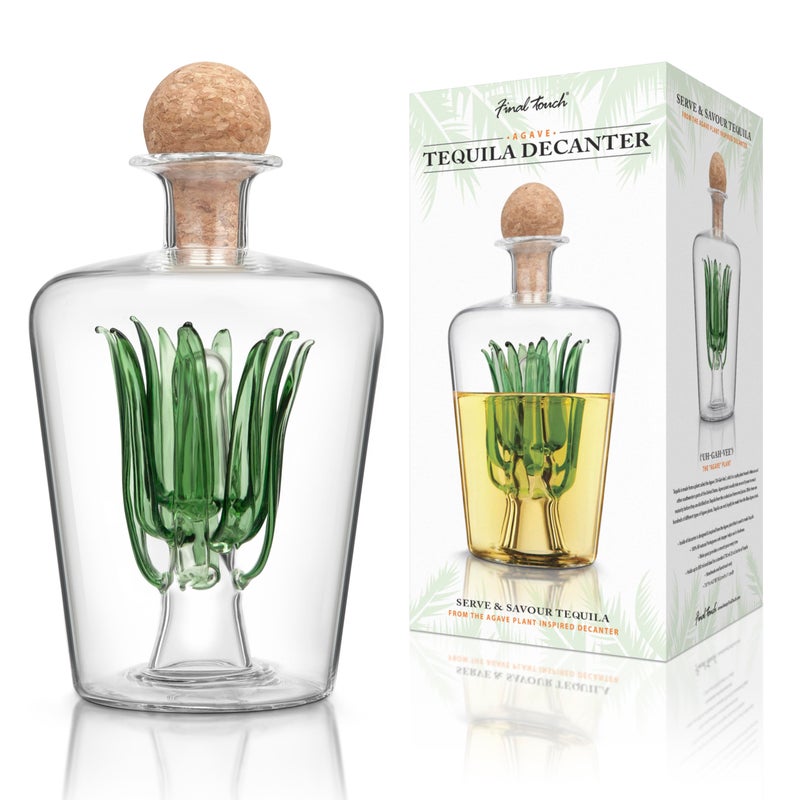 Final Touch Agave Tequila Decanter - 850ml Handmade Bottle with Natural Cork Stopper and Wide Spout for Smooth Pouring - Inspired by Agave Plant for Tequila Serving (TQ5301) - Image 1